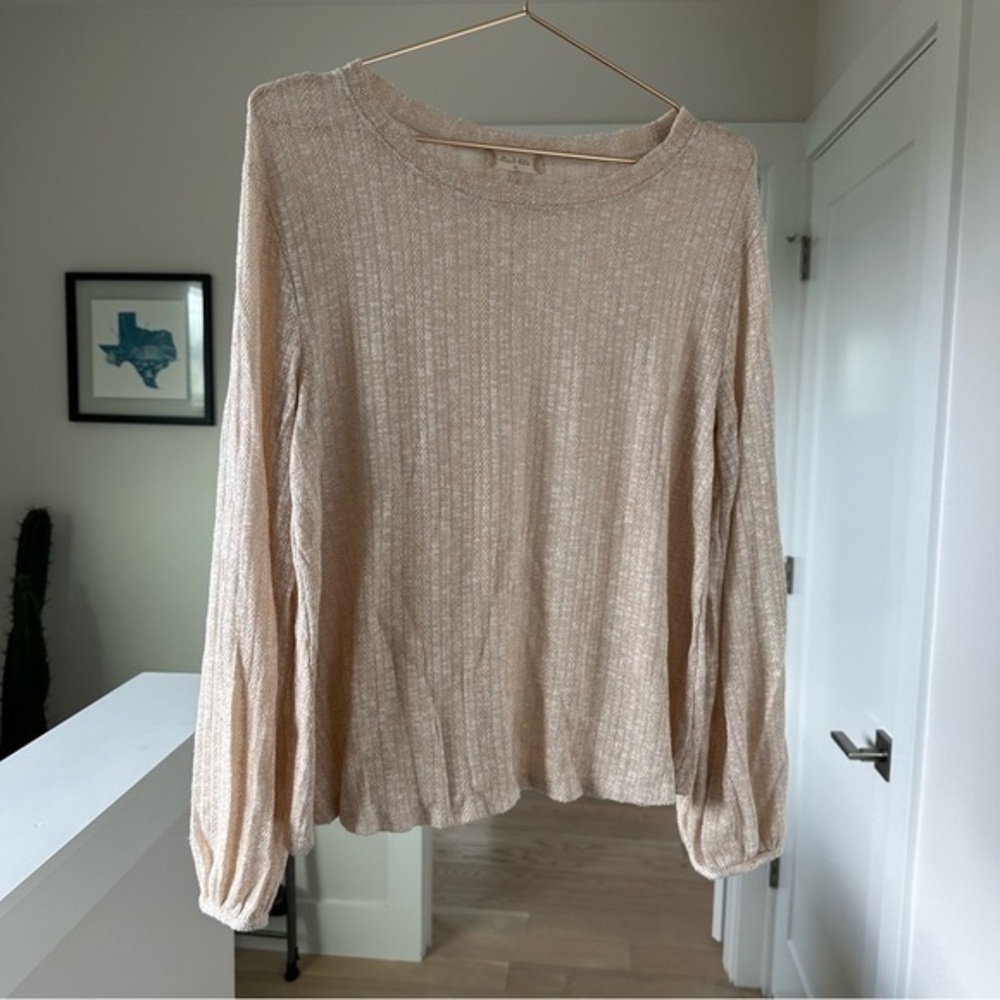Altar’d State Cream Gold Balloon Sleeve Knit Sweater Size M